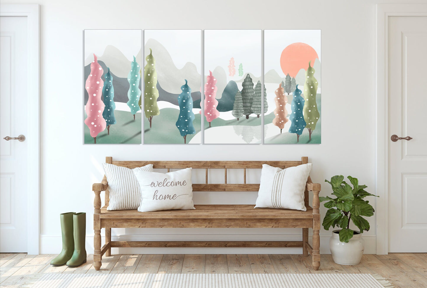 Forest green Canvas painting Home wall decor 3 piece frame canvas White birch forest wall art Multi panel canvas Wake forest