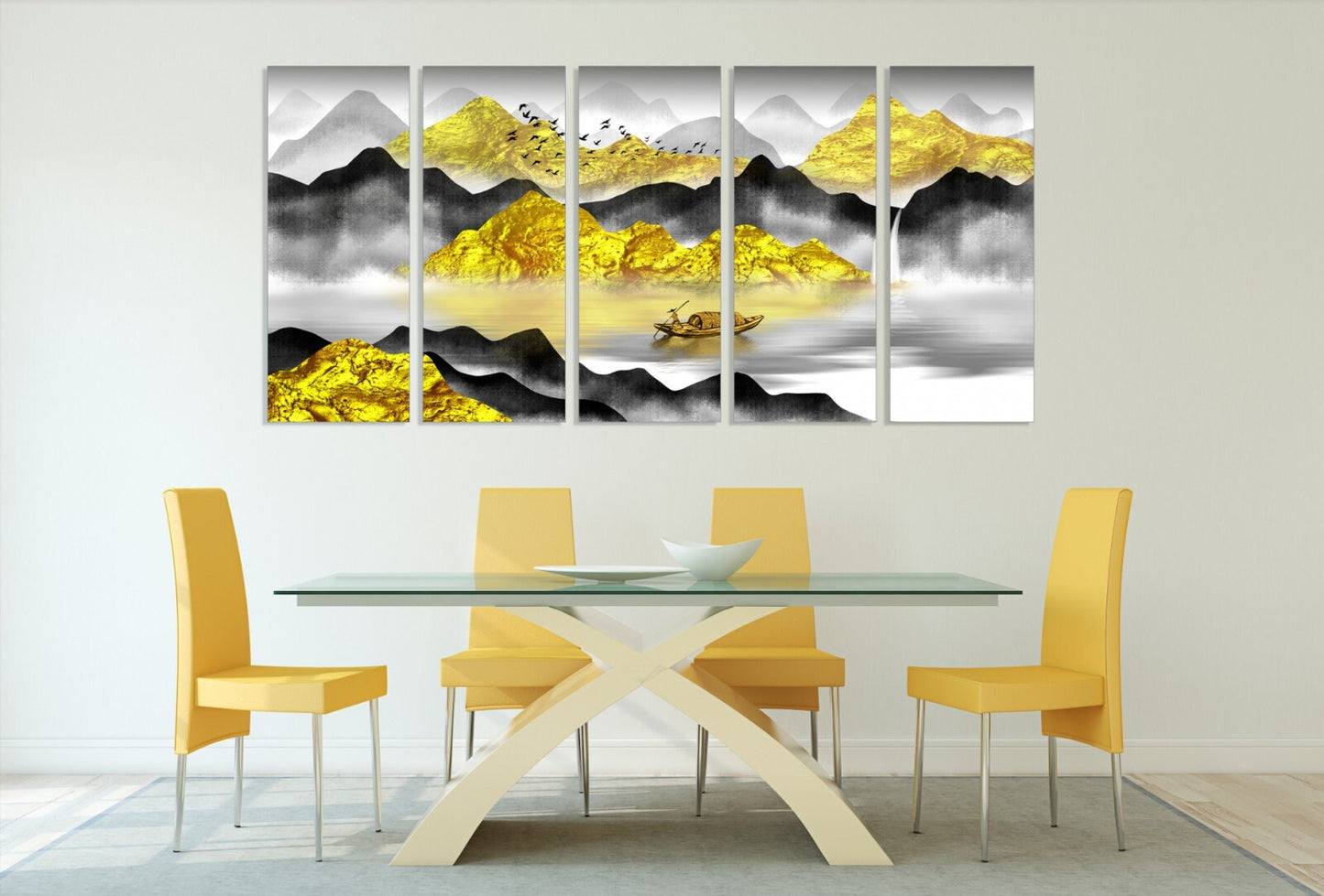 Gray and Gold mountains wall art paintings on canvas, wall pictures mountains, nature wall art, home wall decor, mountain art print