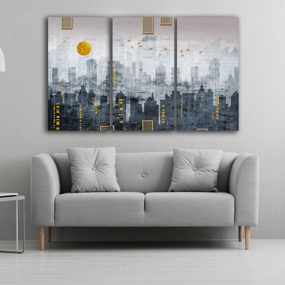 Large modern wall art City poster Architecture canvas art custom home painting bathroom wall decor 3 panel wall art, 4 panel, 5 piece canvas