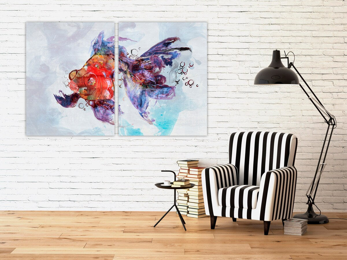 Fish wall art Over bed wall decor canvas painting Marine wall art  fish wall art Nautical wall art extra large wall art