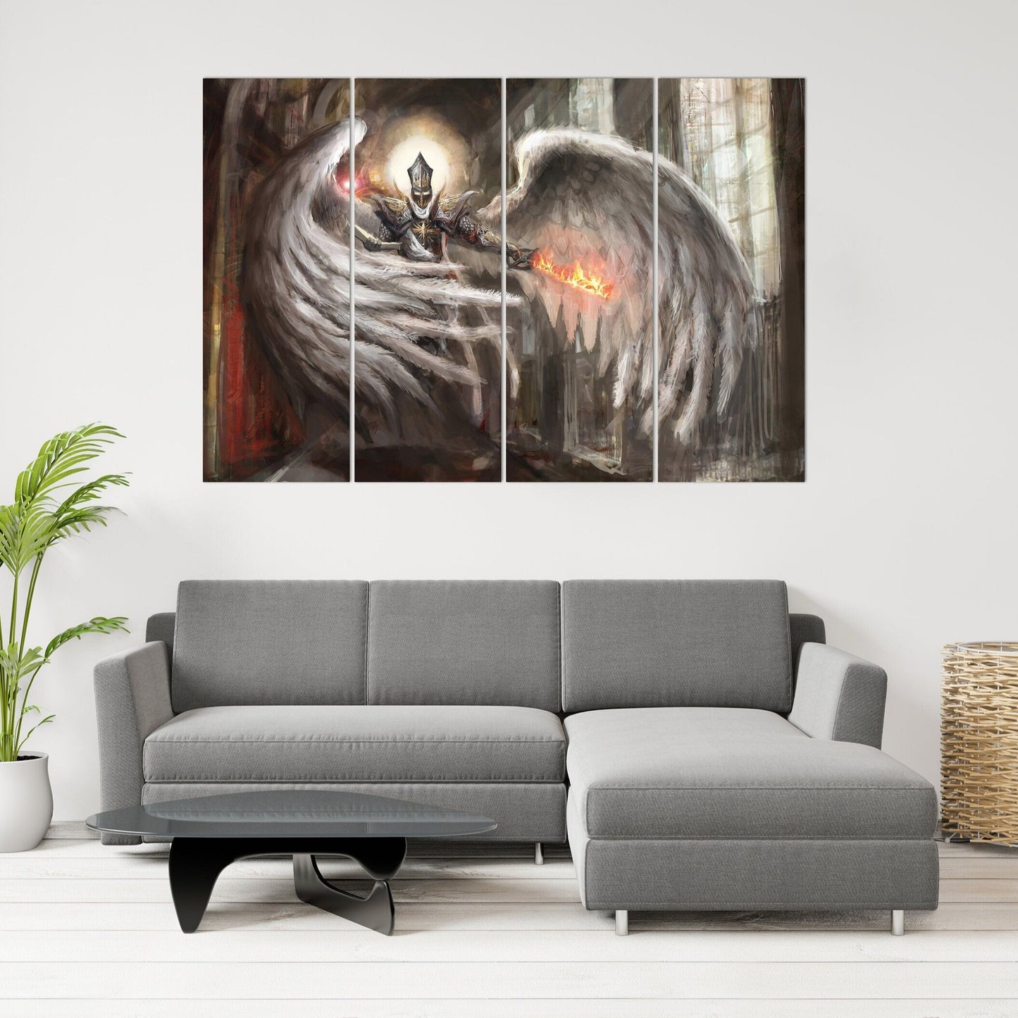 Angel knight wall art, anime canvas painting, sword art, fantasy art print, dark fantasy wall art