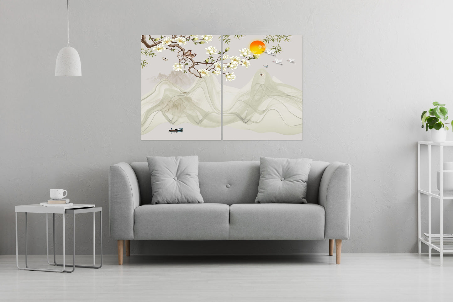 Sakura wall art deco, flower wall art, japanese wall art, asian wall art, extra large wall art, floral canvas painting, calm horizontal art