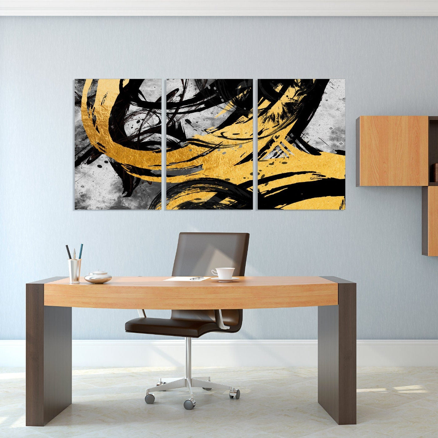 Oversized yellow and black wall art, abstract wall art, , blue and gold wall art, abstract painting extra large canvas wall art