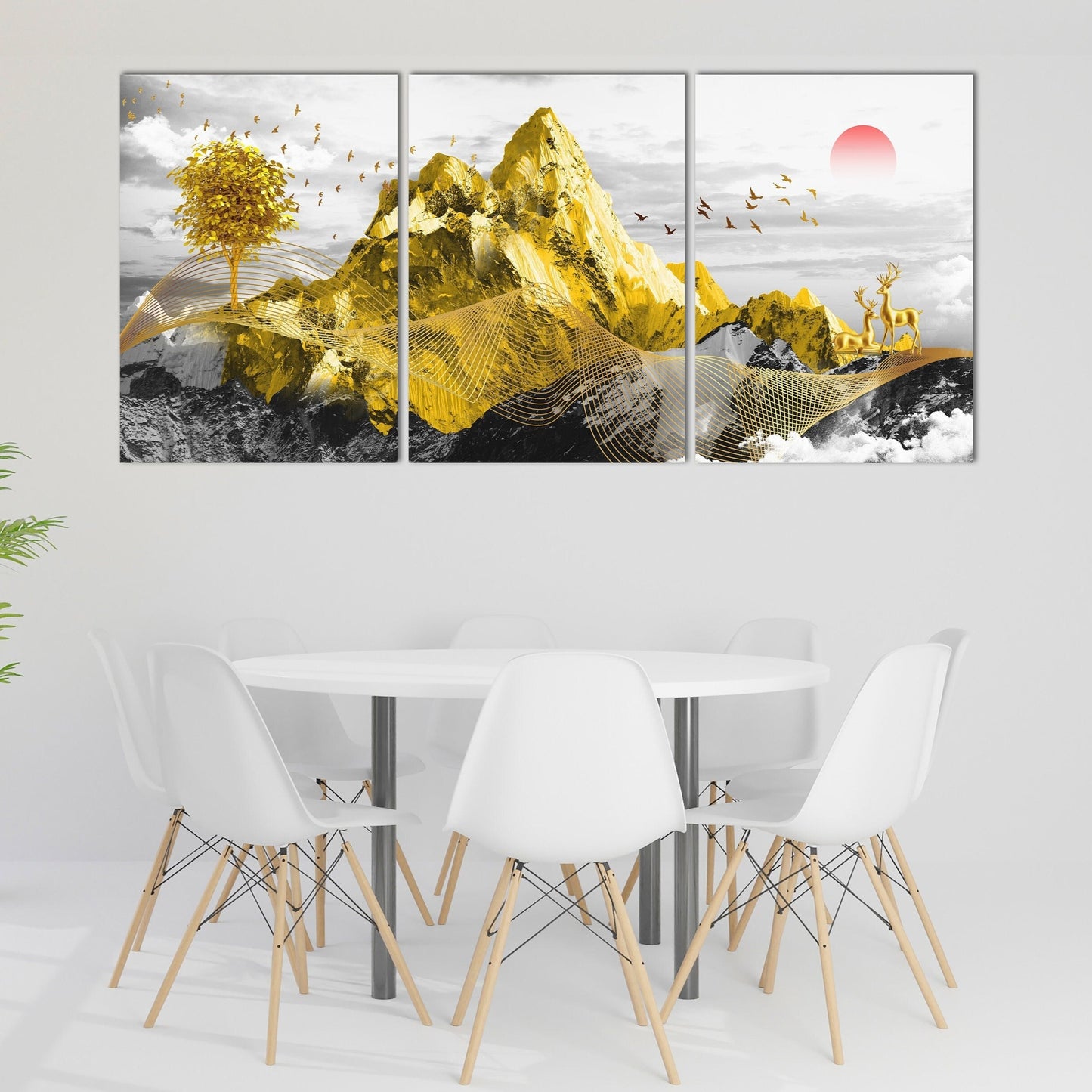 Gold mountains japanese wall art canvas paintings, wall pictures mountains, asian nature wall art, bedroomwall decor, mountain art print