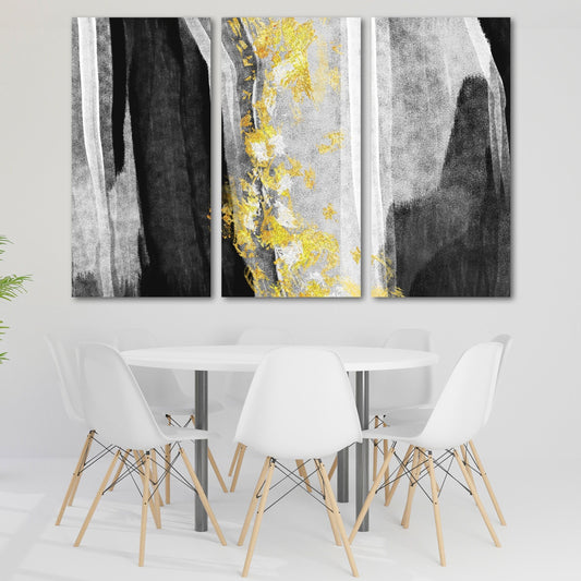 Black and gold abstract wall art, multi panel abstract canvas painting, dining room wall decor, extra large wall art