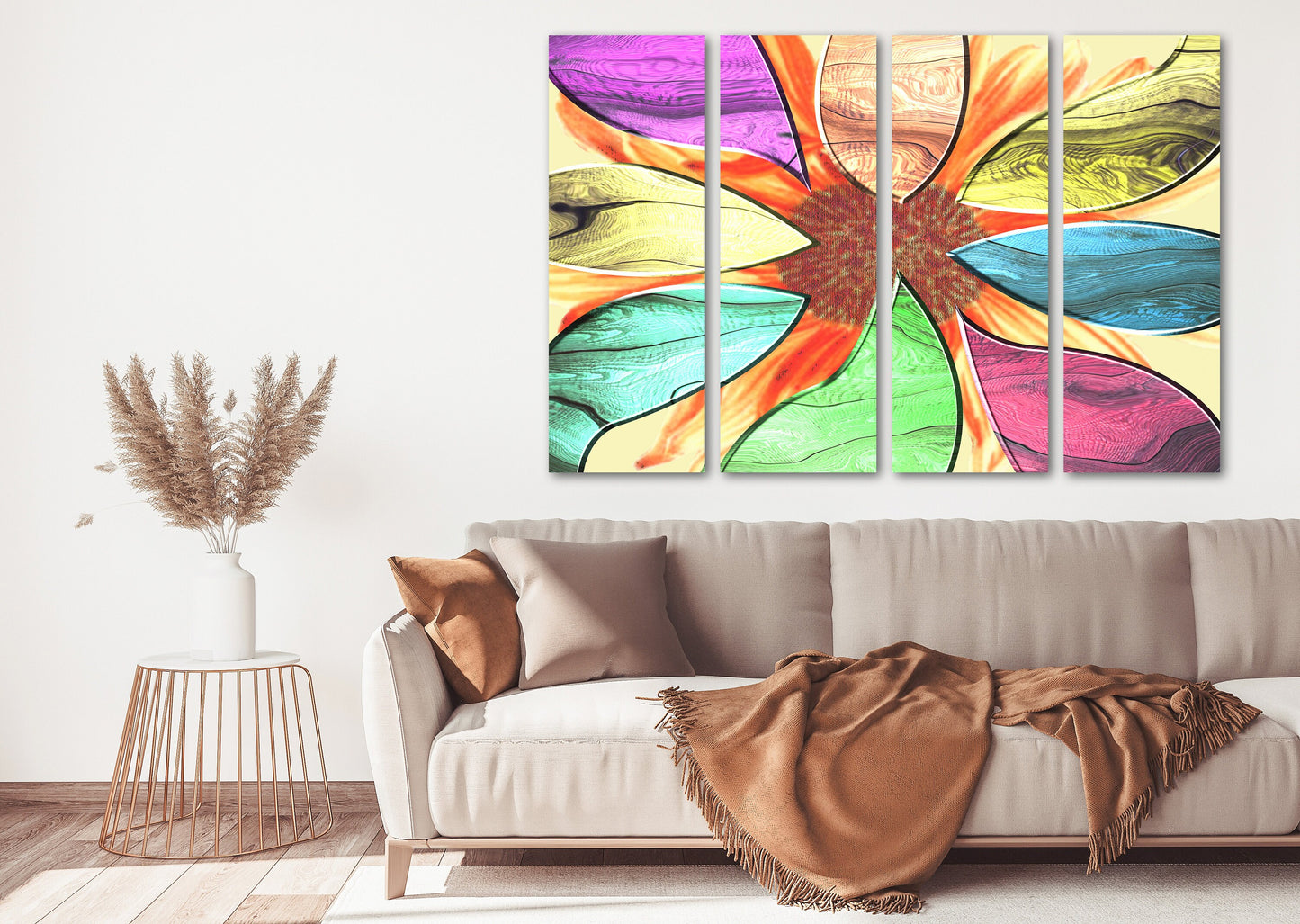 Modern abstract wall art, horizontal canvas print, huge painting, wall hanging decor, multi panel wall art