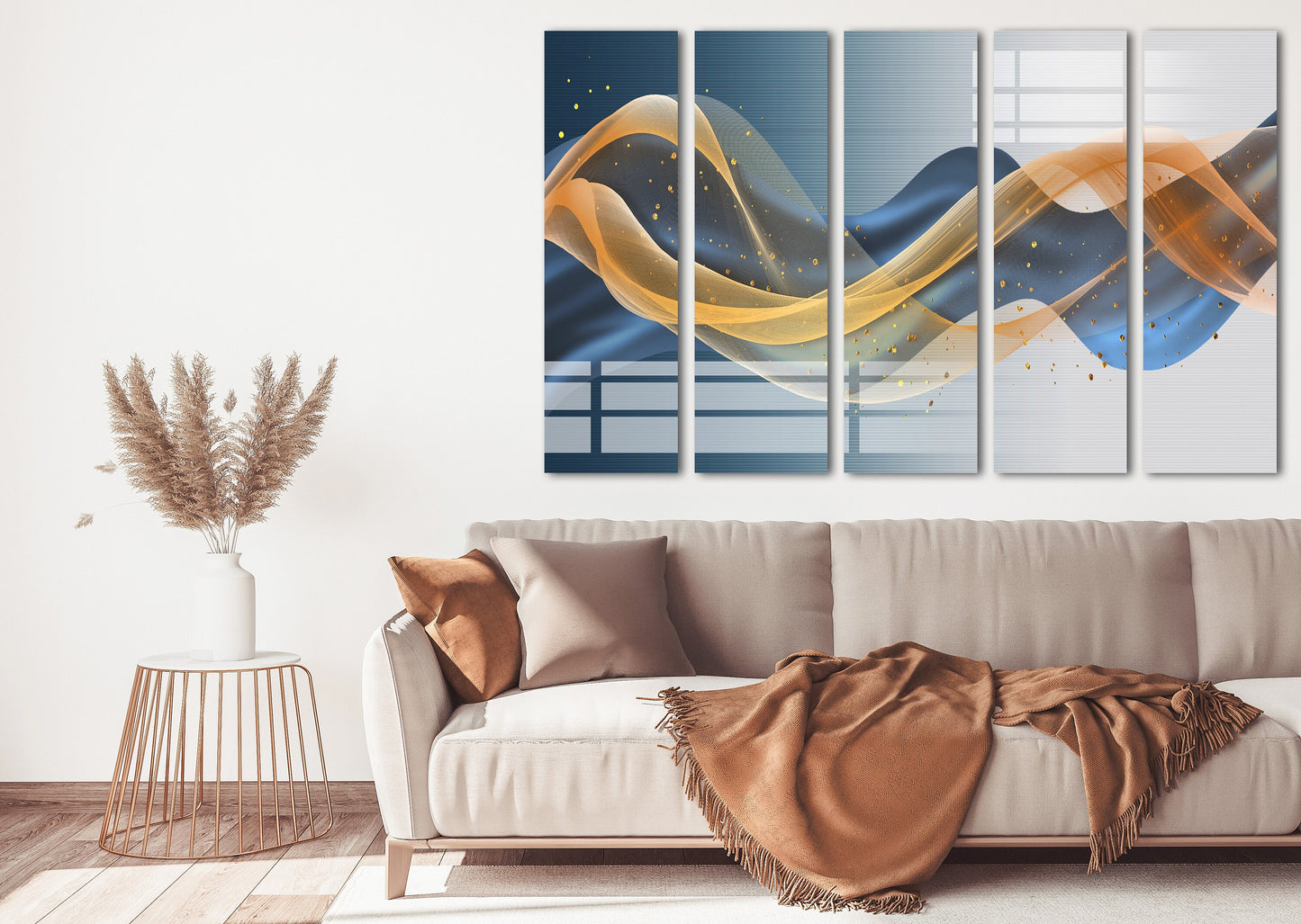 Abstract wall art, blue and yellow wall art modern abstract art multi panel canvas room wall decor, abstract painting, extra large wall art