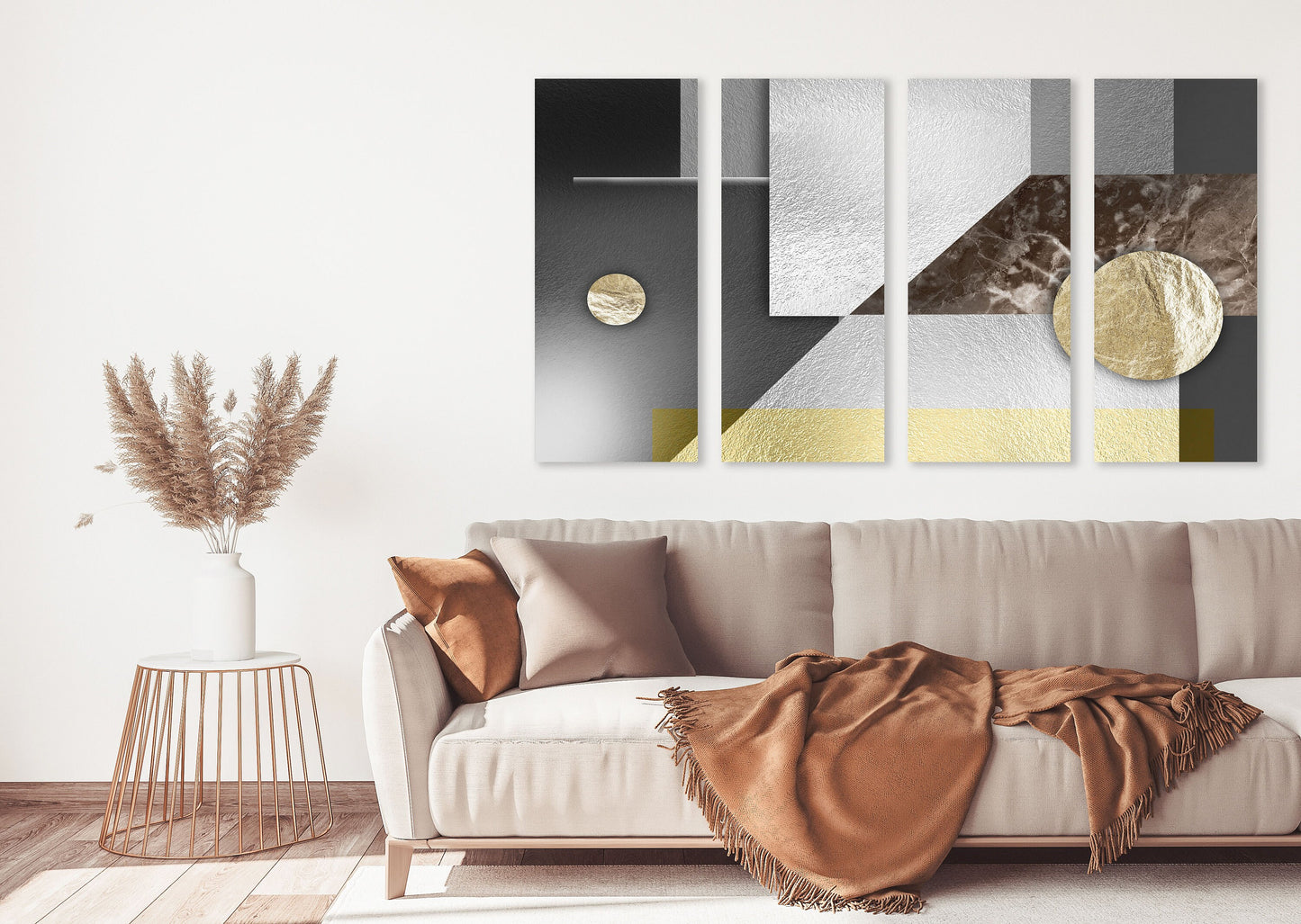 Gray and gold wall art, marble minimalism abstract wall art, geometric art print, trend wall decor, extra large canvas painting