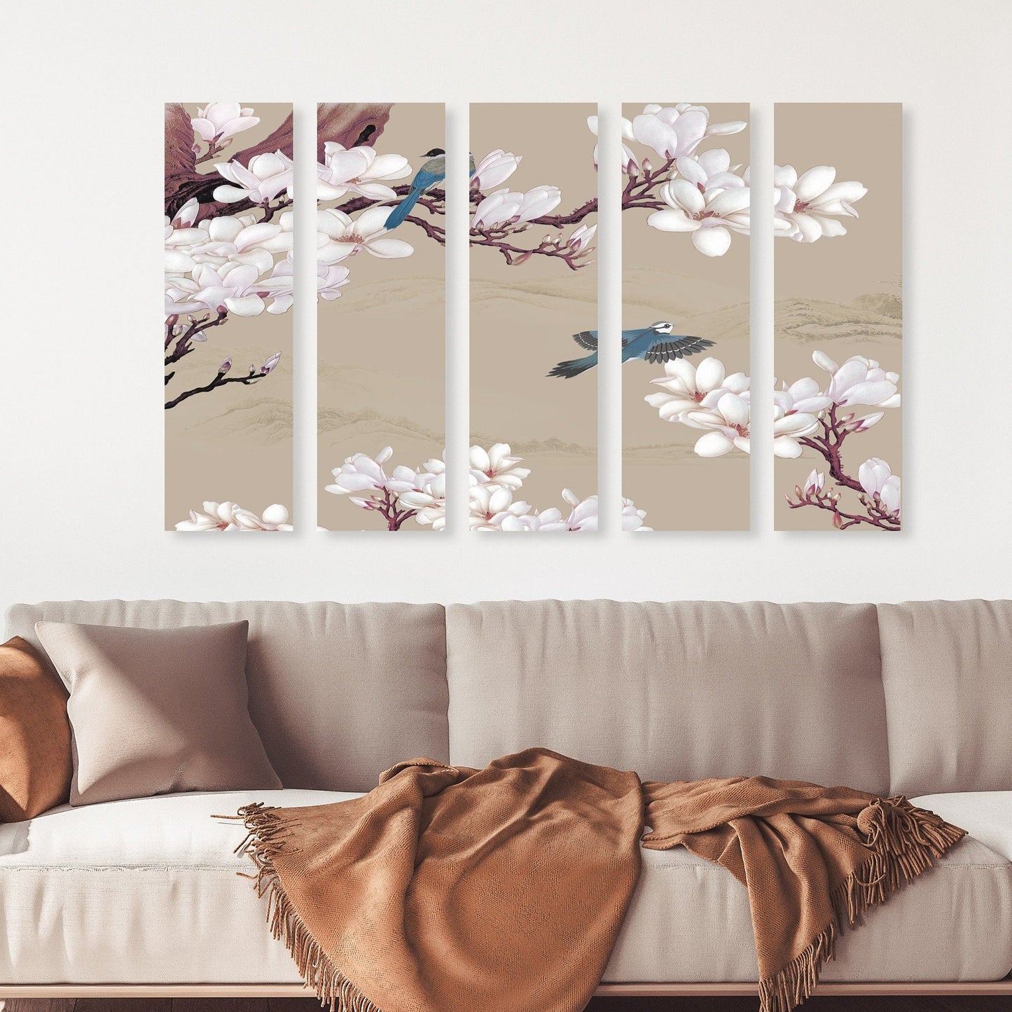 Magnolia painting, floral wall art, japanese wall art canvas, japanese prints wall art asian wall art huge wall art