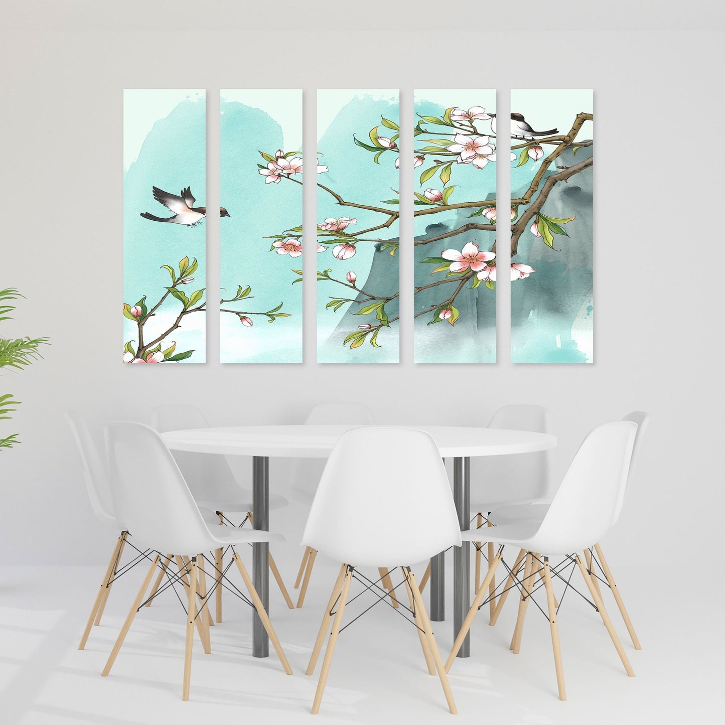 Sakura bonsai tree wall art, sakura blossoms canvas painting, floral asian wall decor japanese wall art bird prints wall art gift home decor