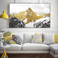 Golden mountain canvas wall art, gold floater frame printable artwork, large nature canvas print, landscape wall art, housewarming gift