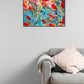 Modern oil painting hanging wall art, abstract multi colored framed art print in floating frame, extra large colorful abstract wall art