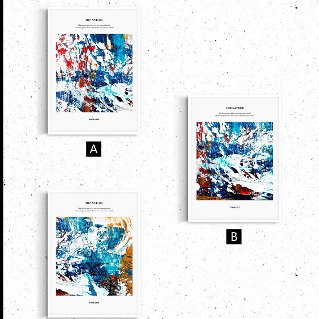 Abstract 3 piece canvas wall arts, framed blue printable artwork, set of three floater frame prints, three colorful framed artworks for home