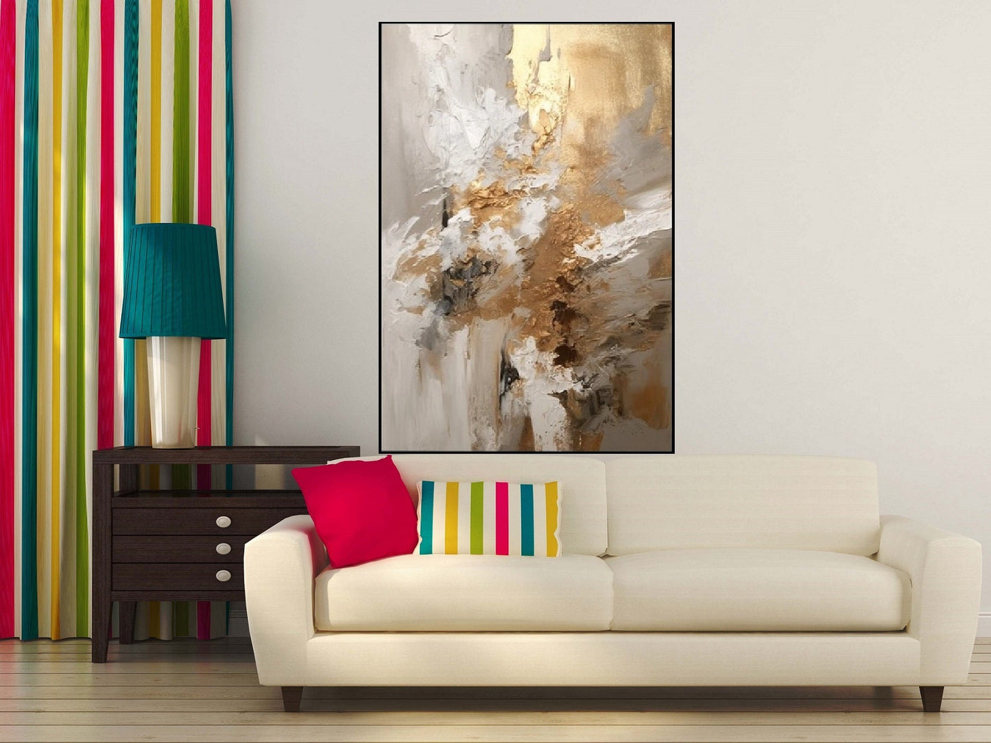 Abstract floater frame wall art, extra large oil painting canvas print, printable living room artwork, contemporary wall art for gift