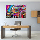 Large abstract wall art, framed street art canvas print, floatind frame, printable graffiti artwork, original living room hanging wall decor