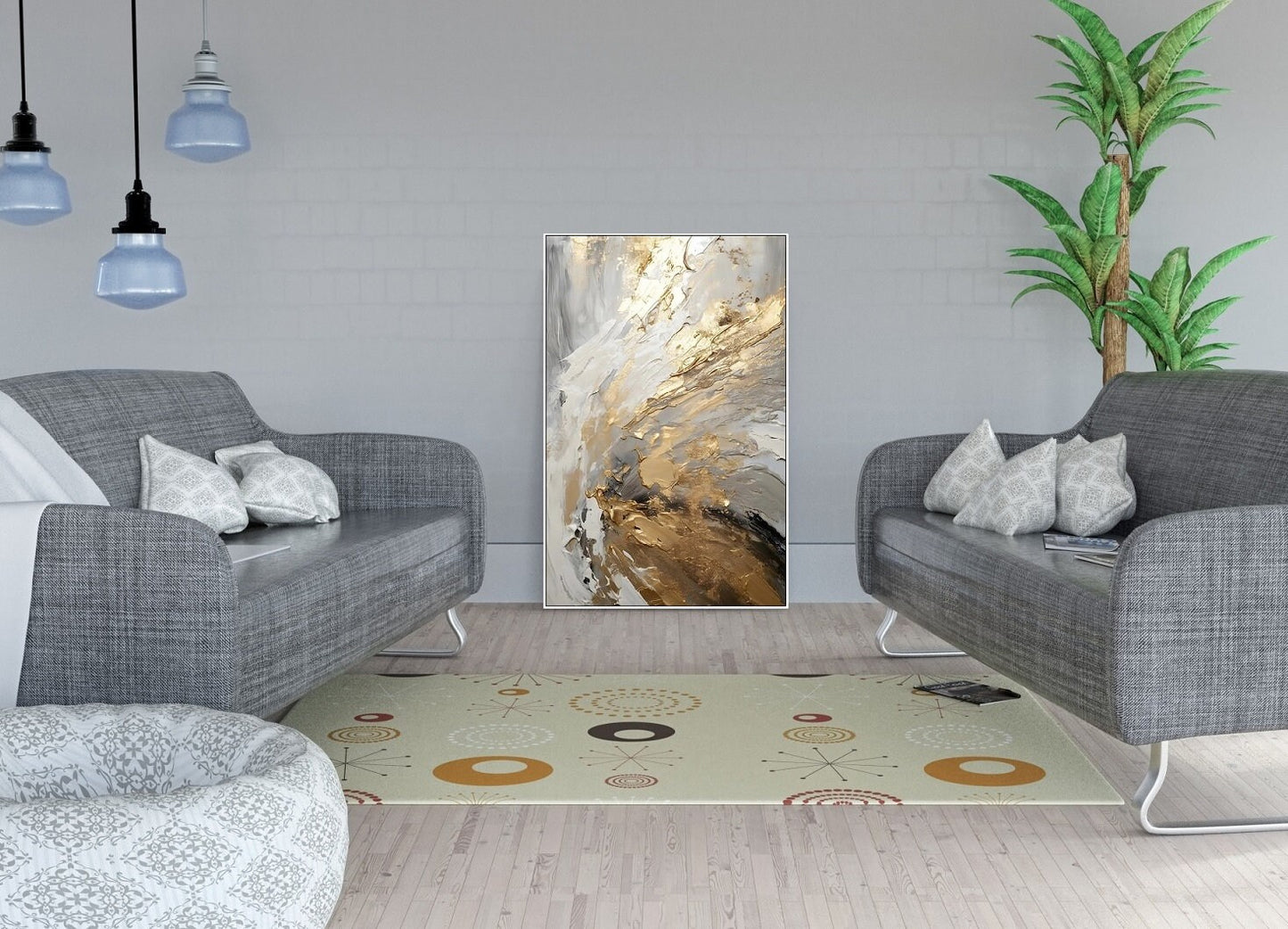 Large abstract oil painting canvas print, grey brown floater frame wall art, modern framed hanging wall decor, desighner wall art for gift