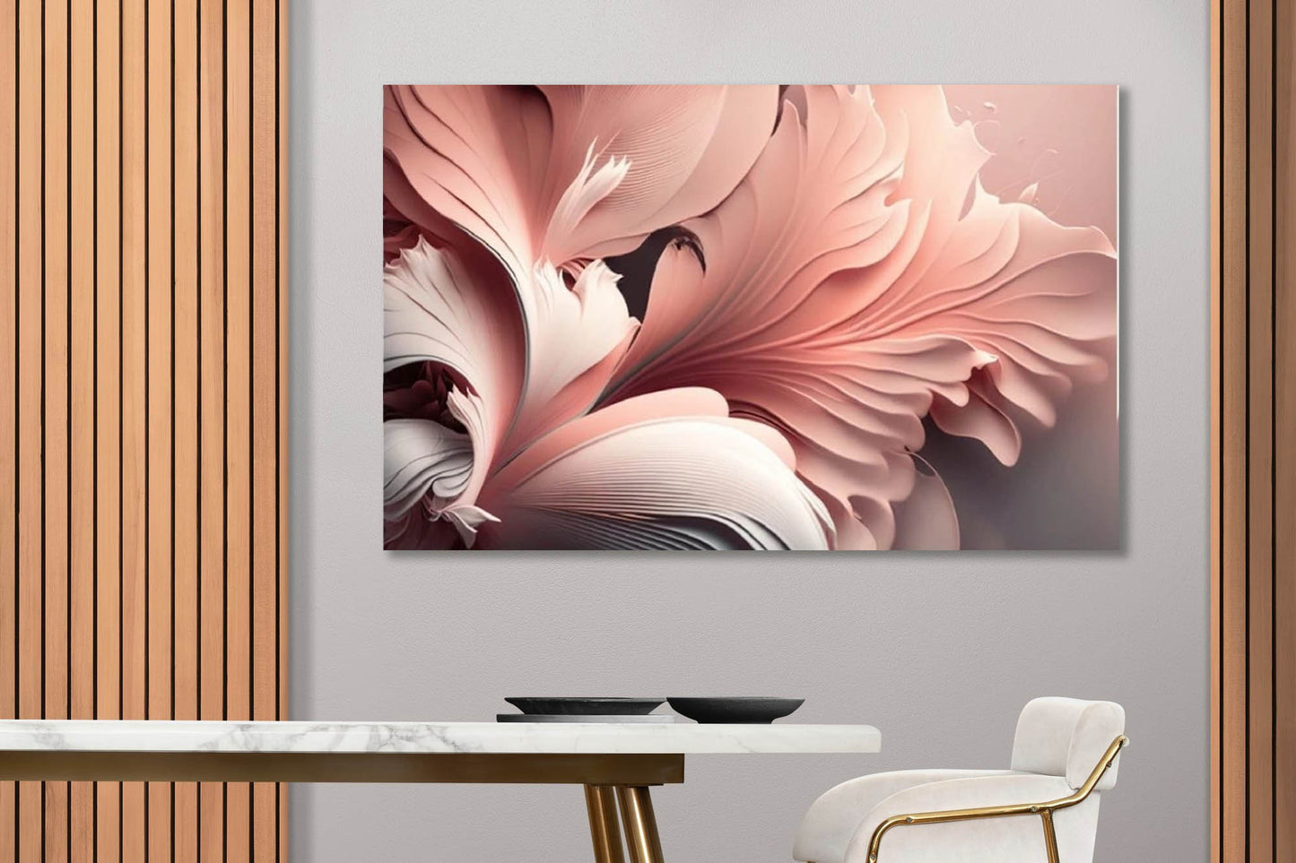 Large floral wall art, pink three piece artwork, multi panel abstract hanging wall decor, petals canvas print for bedroom, artwork for gift