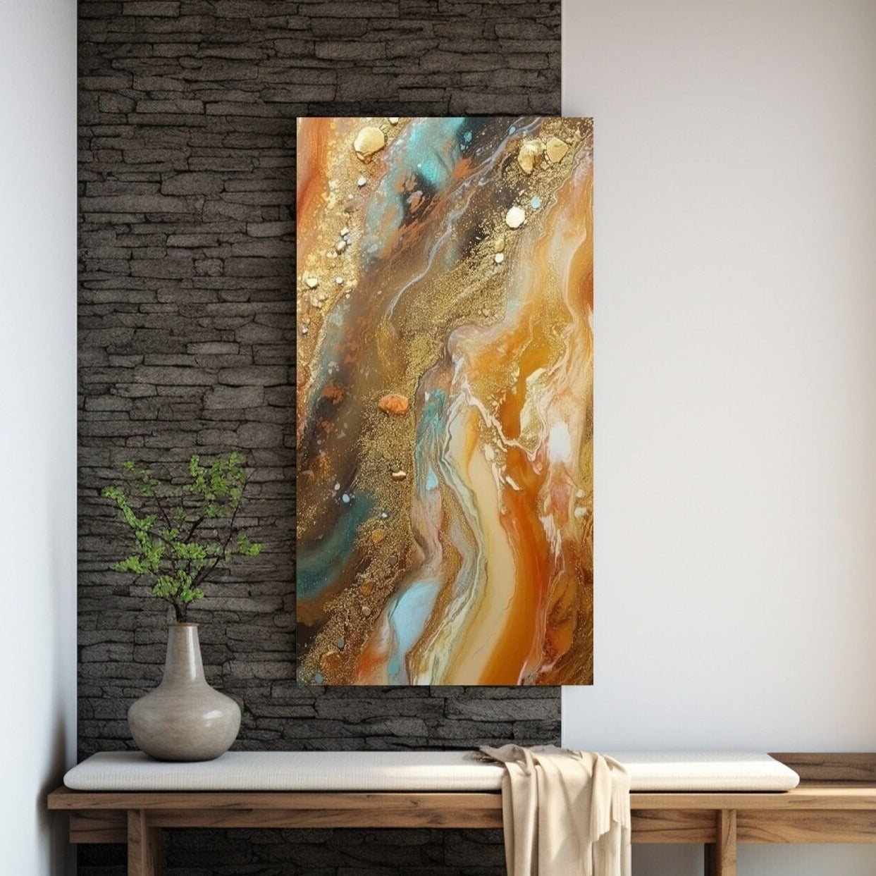 Large abstract canvas print, framed marble wall art, printable gold waves artwork, floater frame living room wall art, modern gift artwork