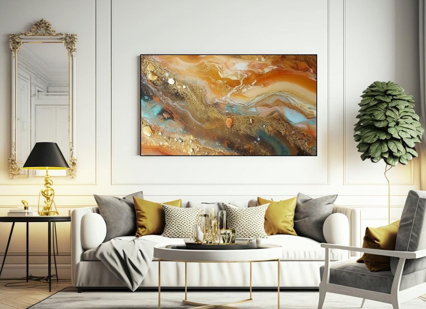 Large abstract canvas print, framed marble wall art, printable gold waves artwork, floater frame living room wall art, modern gift artwork