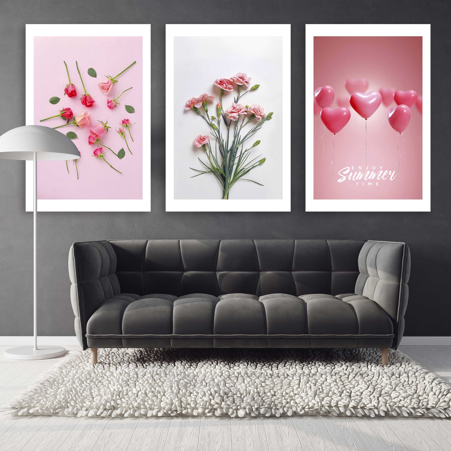 Flowers wall art paintings on canvas, home wall decor, printable wall art set of 3, valentines day gift, heart decor wall, printable art