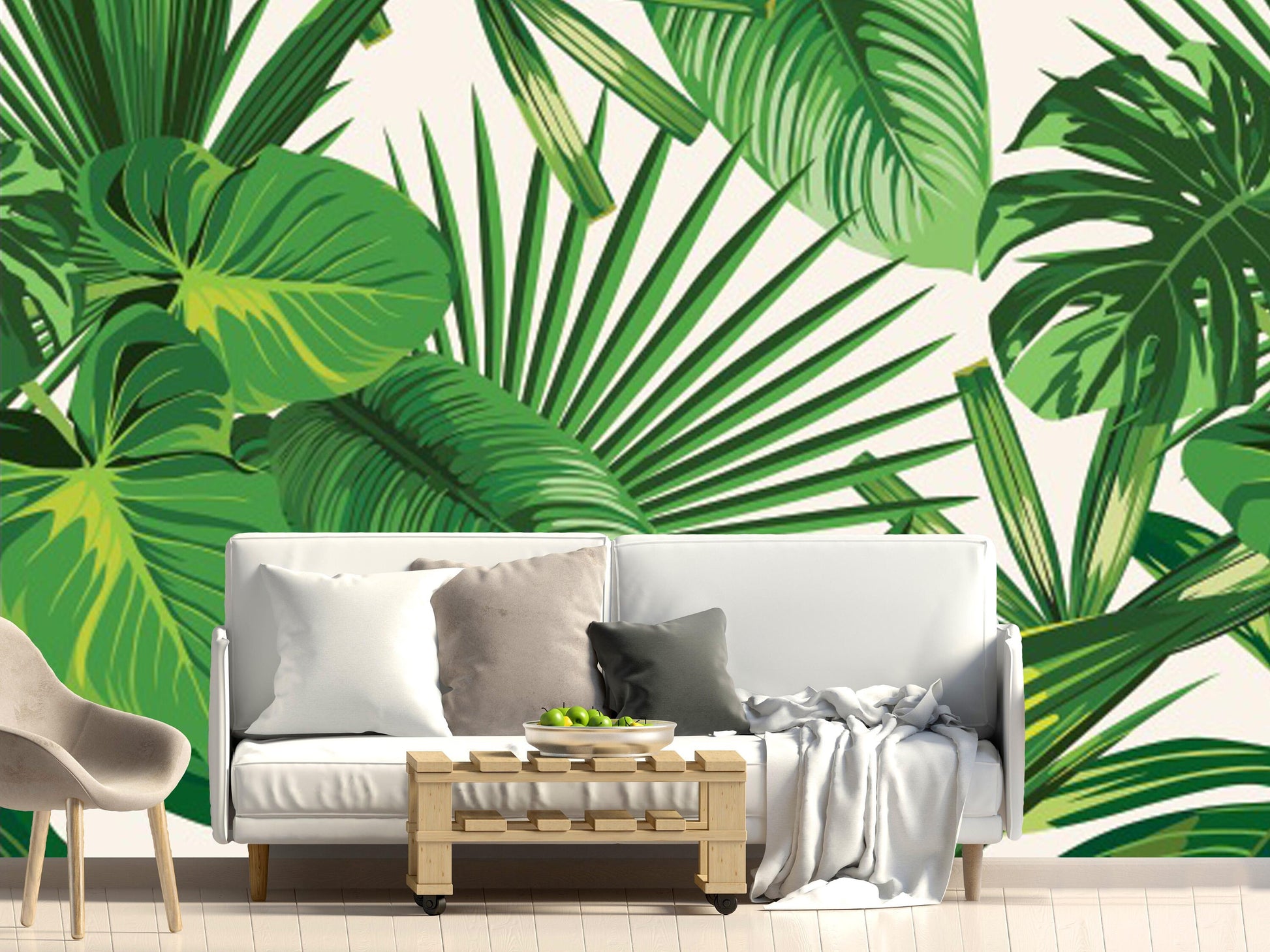 Banana leaves decor wallpaper Tropical wallpaper Leaf Removable wallpaper vinyl wallpaper modern wallpaper banana leaves print