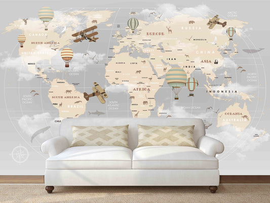 Kids world map World map mural Removable wallpaper Textured wallpaper nursery wallpaper vinyl wallpaper modern wallpaper wall print art