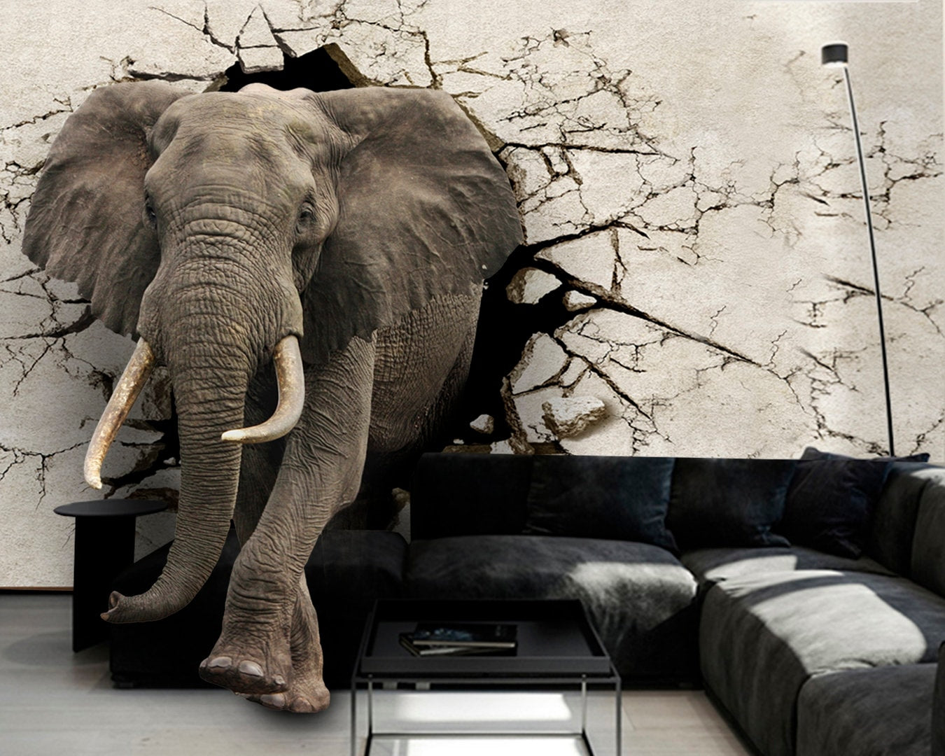 Elephant 3d wallpaper peel and stick wall mural, modern nursery wallpaper animals, removable wallpaper, canvas wallpaper, vinyl wallpaper