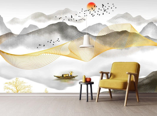 Japanese wall art Self adhesive mural Abstract wallpaper Minimalist wall decor Peel and stick wallpaper removable wallpaper Bedroom decor