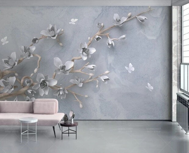 Sakura blossoms Japanese wall art Flowers wall mural prints Peel&stick wallpaper Asian wall art Botanical removable Chinoiserie wallpaper