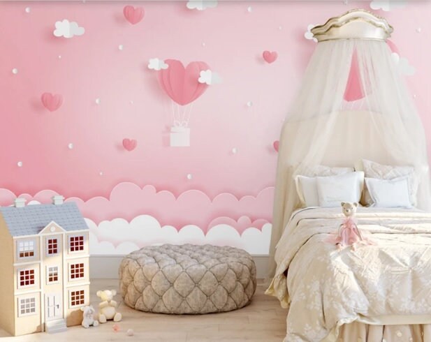 Nursery girl Blush wallpaper Peel and stick wall mural prints Removable Textured wallpaper kids wall art covering