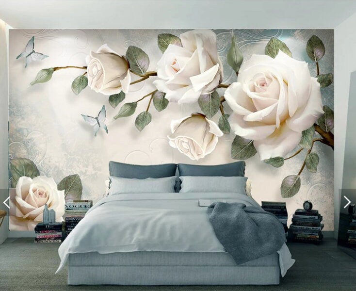 Rose wall art Flowers wallpaper Floral Peel and stick wallpaper Textured wallpaper adhesive wallpaper Botanical removable wallpaper