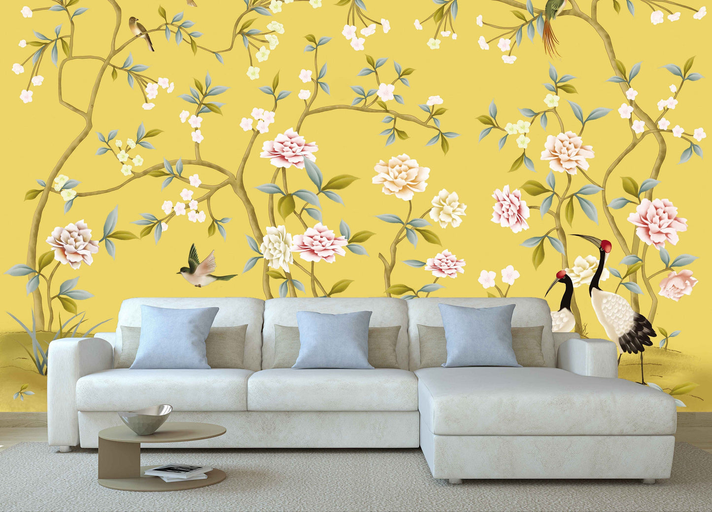 Asian wall art Japanese painting Chinoiserie wallpaper Botanical removable Flowers wall mural prints Peel & stick