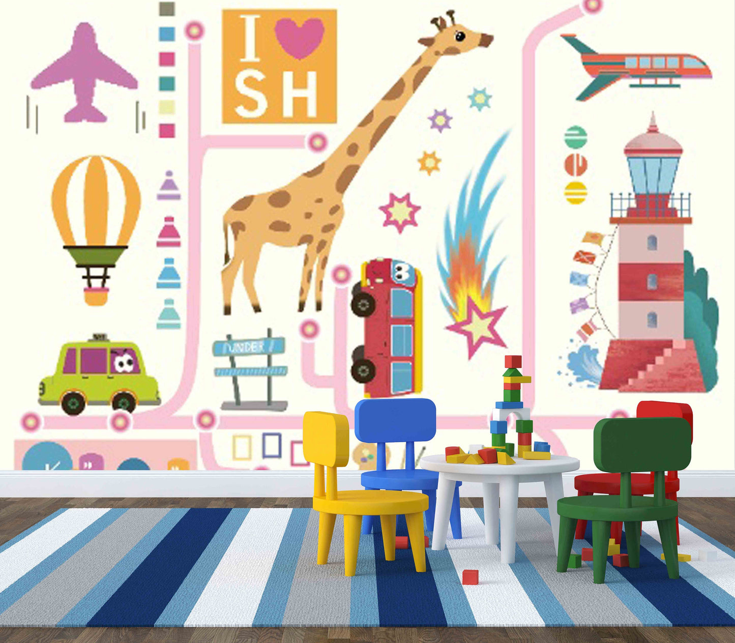 Kids room decor for girl and boy Removable wallpaper Baby vinyl wallpaper wall Animals print Peel and stick