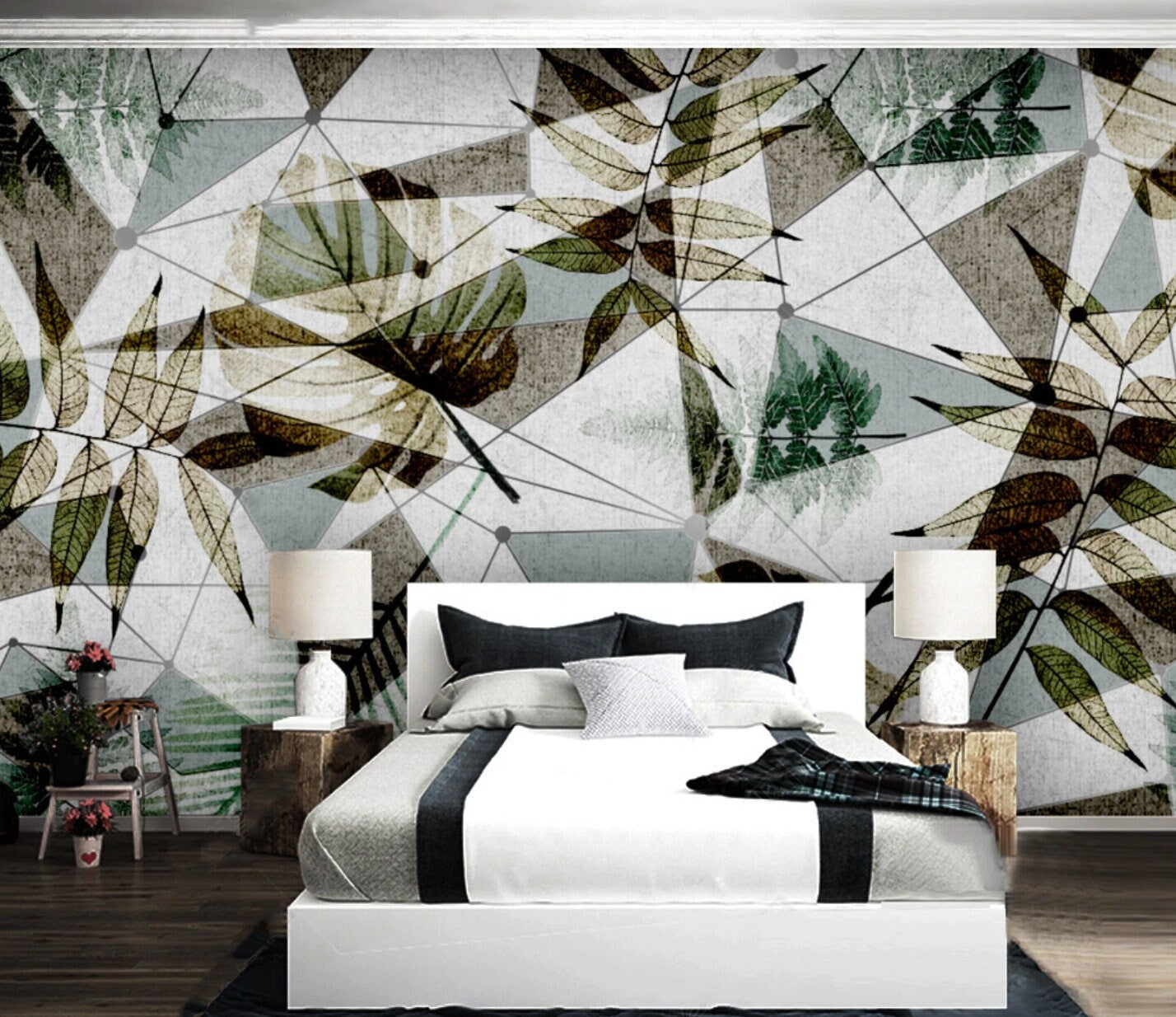 Peel and stick mural Wall sticker custom Geometric patterns wallpaper Botanical removable Art deco wallpaper Home wall decor