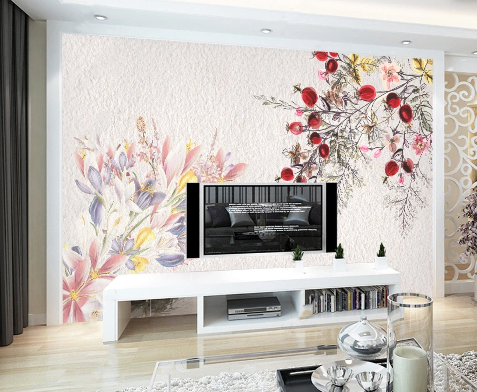 Boho Floral Wallpaper Self Adhesive Peel and Stick Removable Floral wall mural Living Room Bedroom self afhesive mural Botanical removable