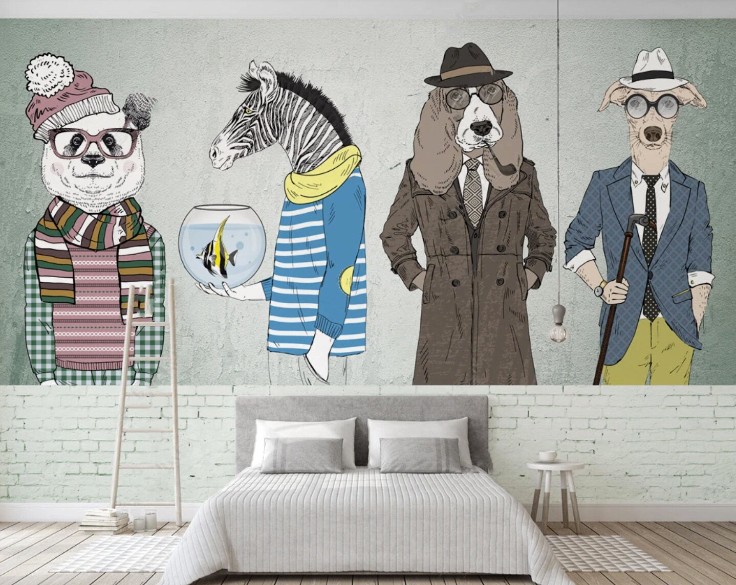 Peel and stick wall mural Modern Removable wall decor Textured fabric vinyl wallpaper animals wallpaper wall covering stick on wallpaper