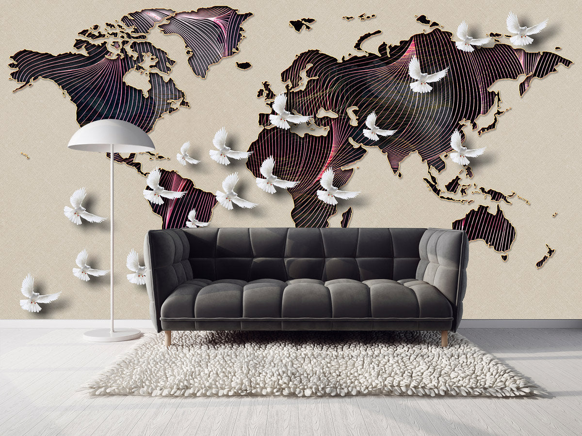 World map mural Peel and stick wallpaper, Removable wallpaper modern vinyl wallpaper World map canvas 3d wall mural World map wall decal