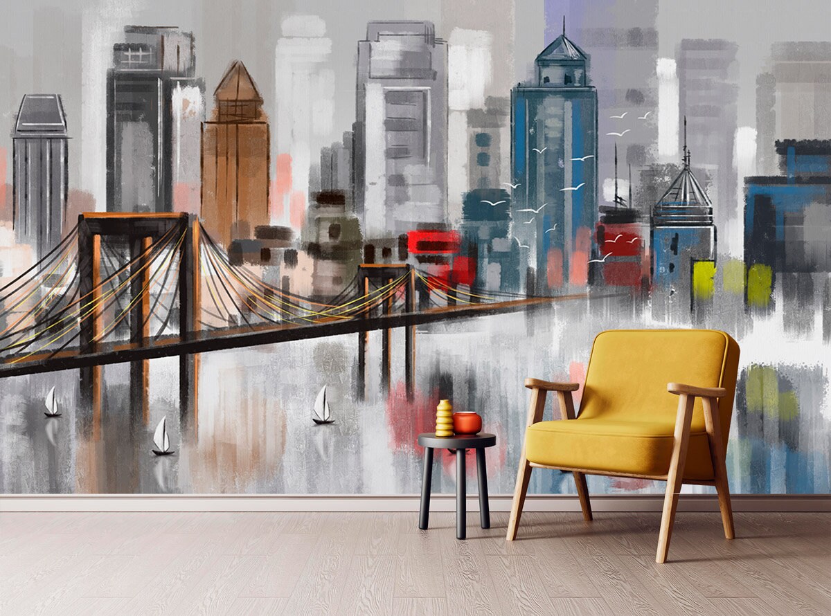 wall mural peel and stick City architecture art print bedroom wallpaper Vinyl wall sticker temporary wall covering