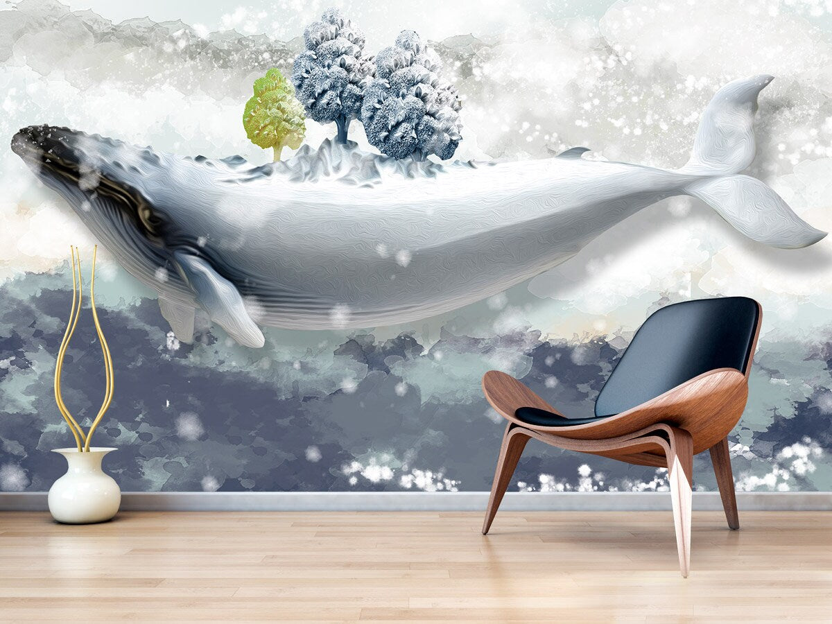 Shark poster Whale wall art Peel and stick wall mural Modern Removable wall decor vinyl wallpaper abstract wall covering