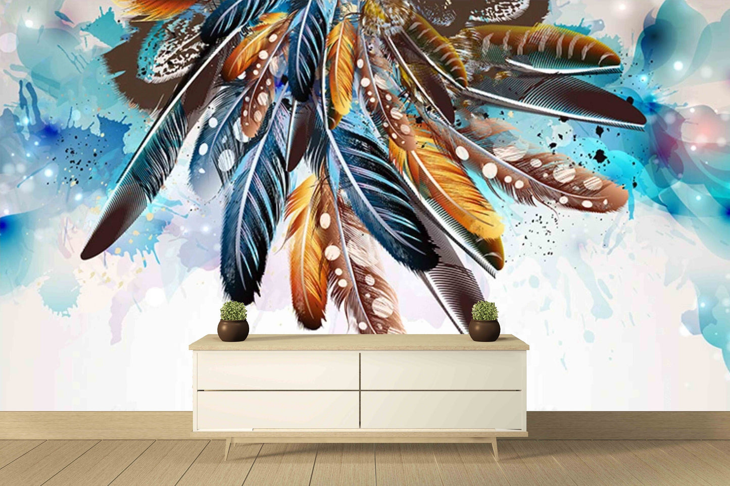 Feather wallpaper peel and stick mural Blue abstract bedroom wallpaper Removable wallpaper Textured wallpaper vinyl wallpaper