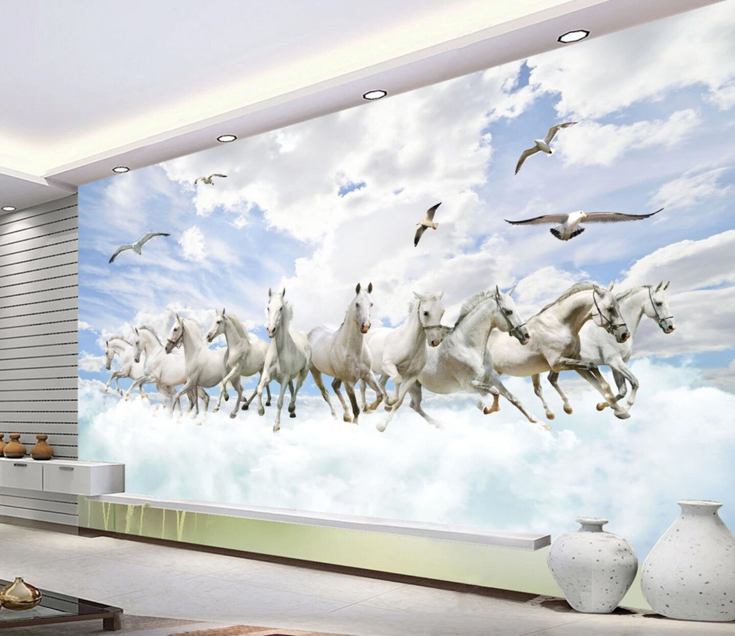 Horse decor for girls room Wild horse print, clouds wallpaper peel and stick wall mural Photo wallpaper, giant vinyl wallpaper