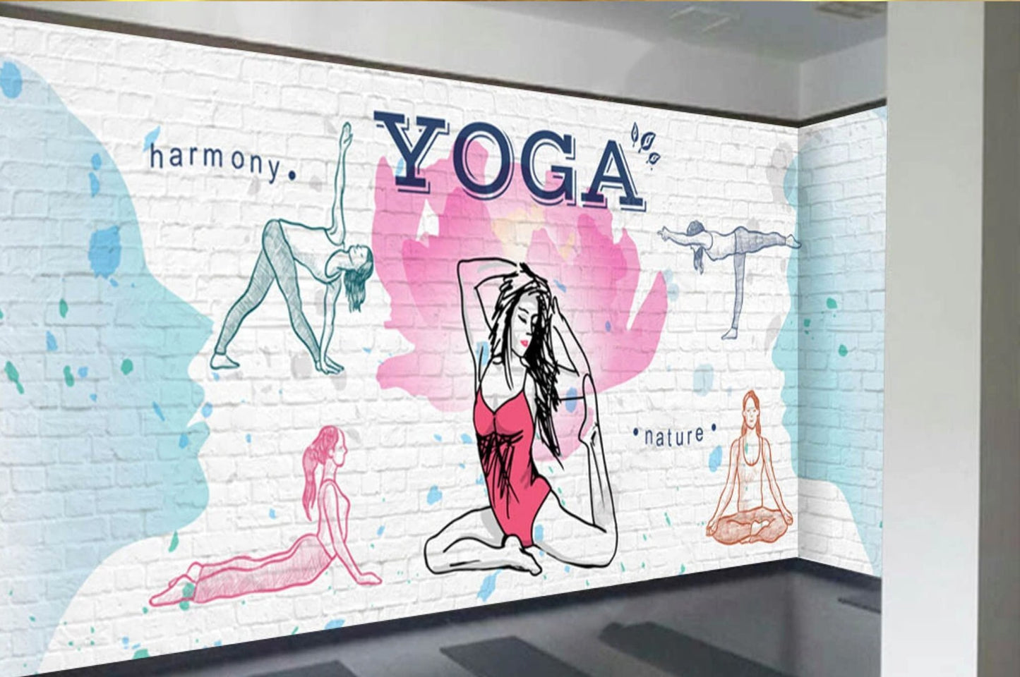 Yoga wallpaper, yoga poster, yoga wall decor Peel and stick wall mural, vinyl wallpaper wall covering stick on wallpaper bathroom