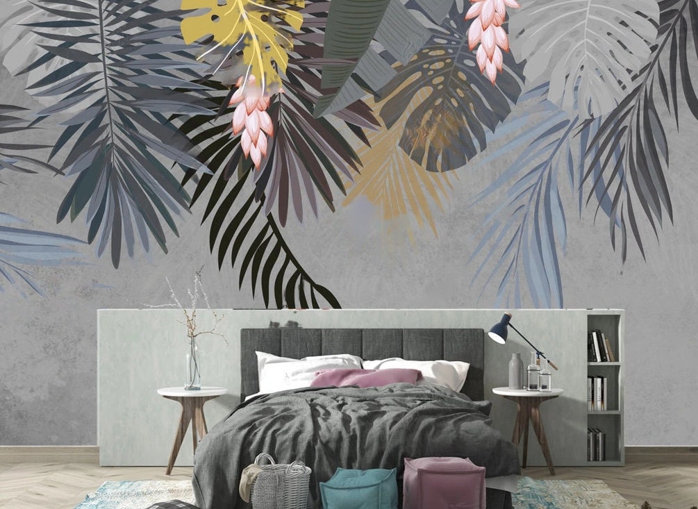 Tropical leaf wallpaper peel and stick wall mural, vinyl wallpaper, modern botanical wallpaper, banana leaf mural