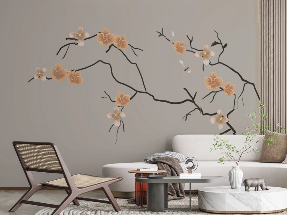 Magnolia floral peel and stick wallpaper, peel and stick wallpaper botanical, flowers wall mural, magnolia branches