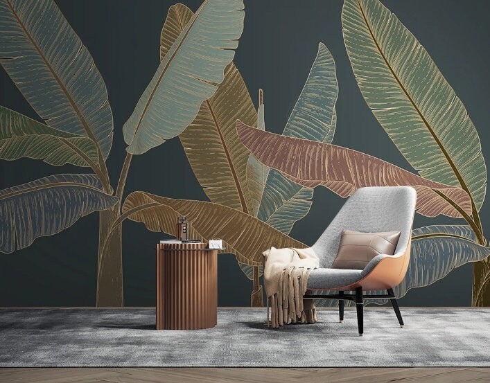 Banana leaves decor wallpaper Tropical wallpaper Leaf Removable wallpaper vinyl wallpaper modern wallpaper banana leaves print