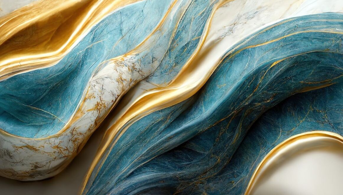 Abstract large peel and stick wall mural, self adhesive blue gold wallpaper, removable marble photo wallpaper, accentual wall decal